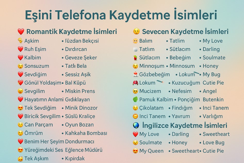 eşini telefona kaydetme isimleri