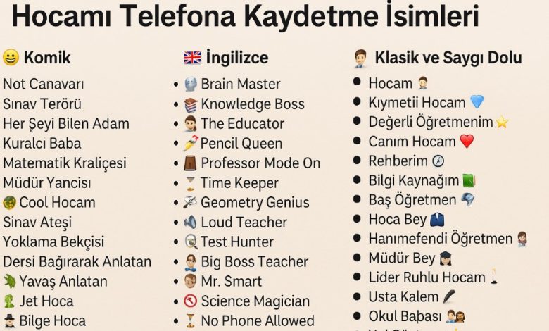 hocamı telefona kaydetme isimleri