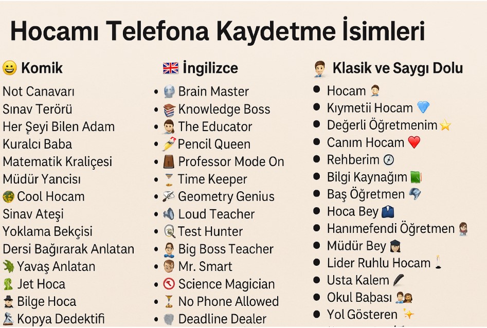 hocamı telefona kaydetme isimleri