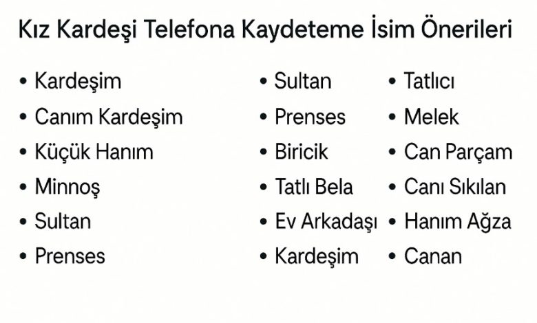 kız kardeşi telefona kaydetme isimleri