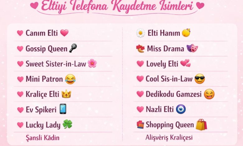 eltiyi telefona kaydetme isimleri