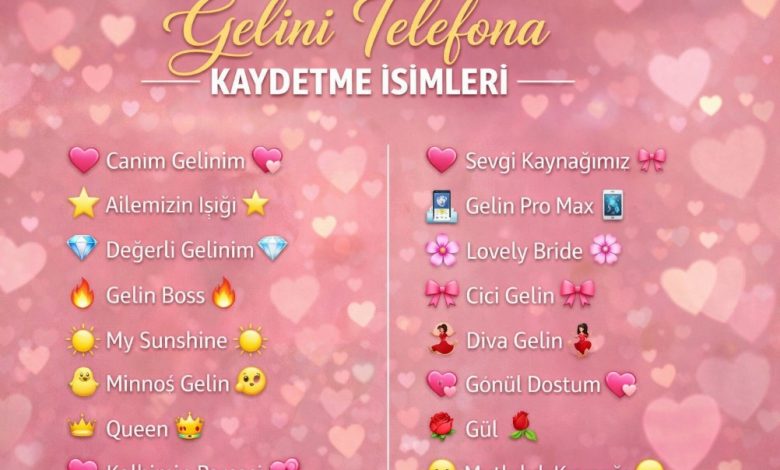gelini telefona kaydetme isimleri