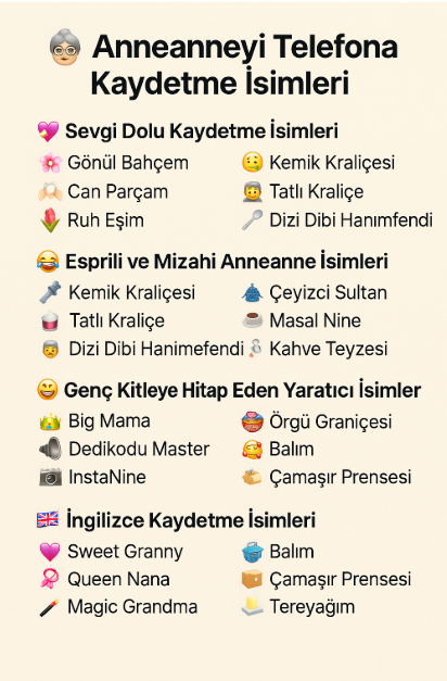 anneanneyi telefona kaydetme isimleri
